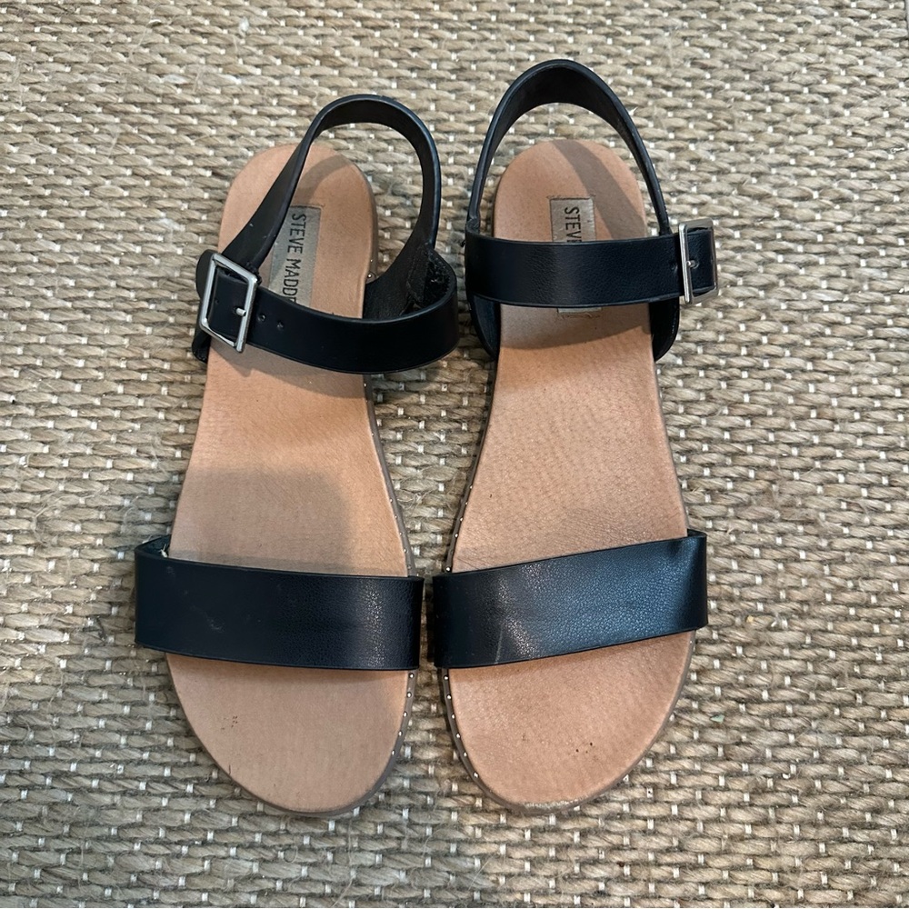 Steve Madden Black Leather Sandals Sz 8.5